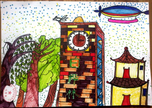 高楼大厦儿童画创意绘画，高楼大厦儿童画一等奖