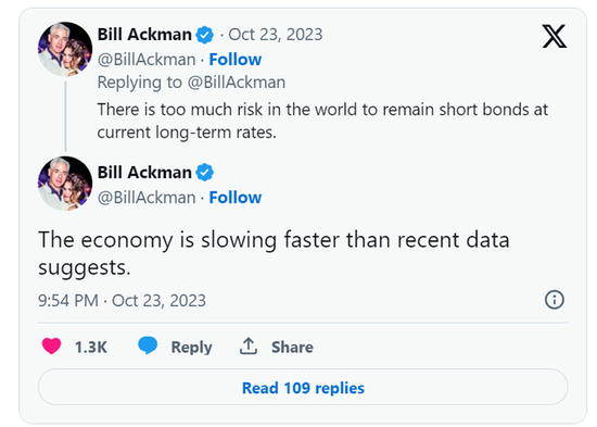 Bill Ackman平掉长期美债做空仓位，美股美债急速转涨
