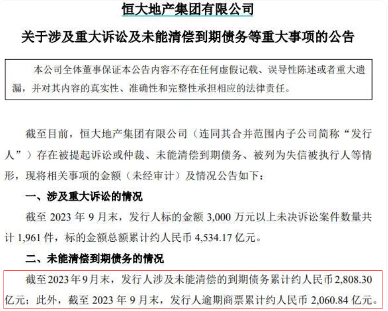 2808.3亿元！恒大地产集团最新公告