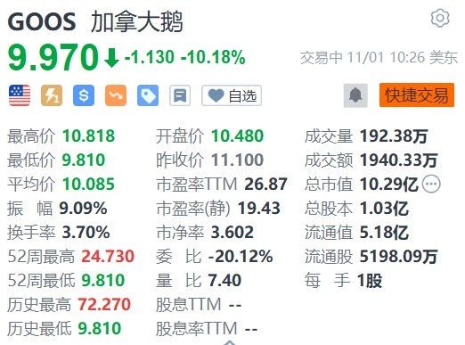 加拿大鹅跌超10% 全年展望低于预期