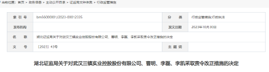 武汉控股深陷“泥沼”：净利润大幅下滑 信披违规公司及高管被责令改正