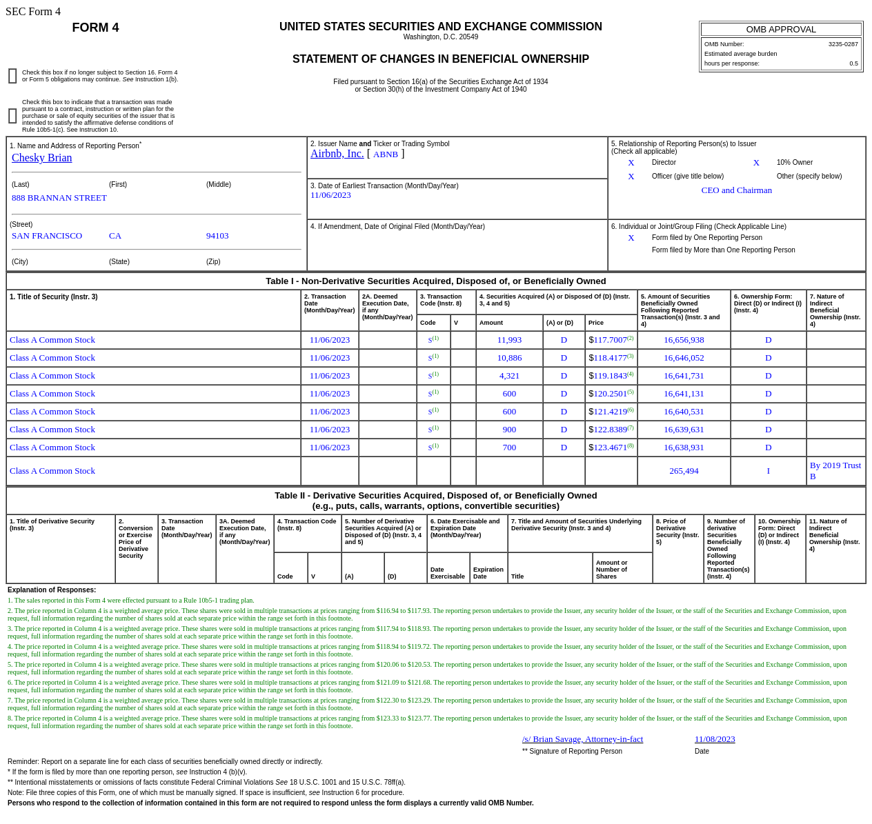 爱彼迎(ABNB.US)首席执行官兼董事会主席售出3万普通股股份，价值约355.77万美元