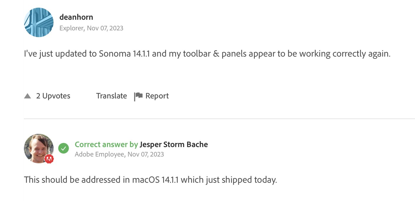 苹果发布 macOS 14.1.1 更新，修复 Photoshop 工具条等故障