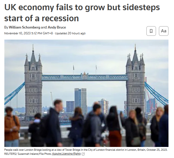 英国，第三季度GDP增幅约为0%
