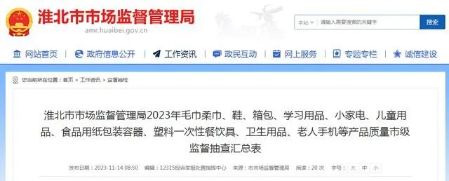 安徽省淮北市公布2023年小家电、儿童用品等产品质量市级监督抽查汇总表