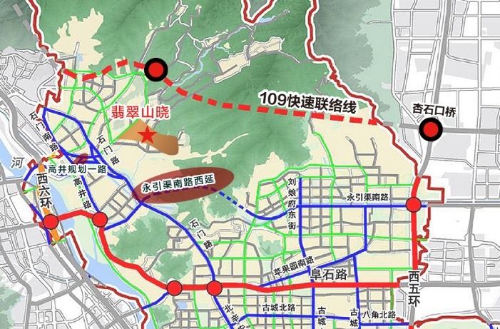 109快速路杏石口路段规划，109路行车路线图