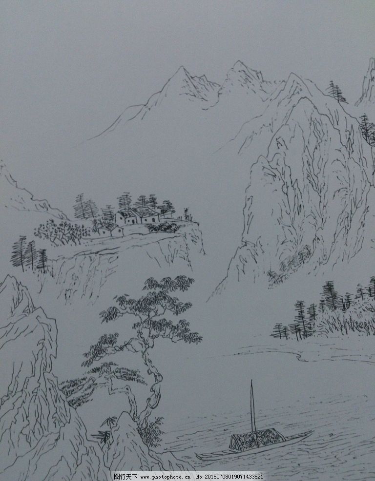 山水风景画简笔画一幅完整的，山水风景画简笔画铅笔画
