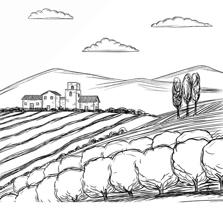 农村家乡风景图片简笔画很简单，农村家乡图片素描