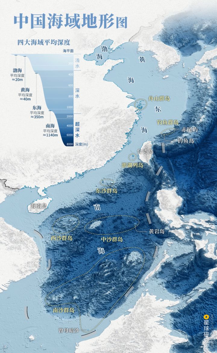 中国四大海域划分图，中国四大海域分布图