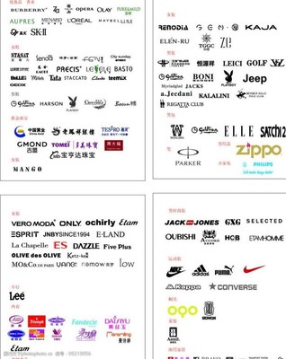 各种服装品牌的logo图片，各种服装的名称和图片