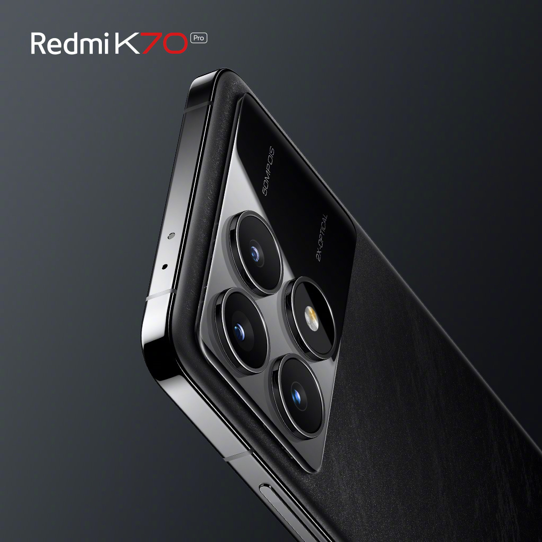 小米 Redmi K70 Pro 手机外观亮相：“墨羽”配色，后置矩阵三摄