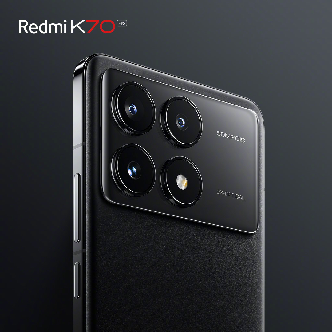小米 Redmi K70 Pro 手机外观亮相：“墨羽”配色，后置矩阵三摄