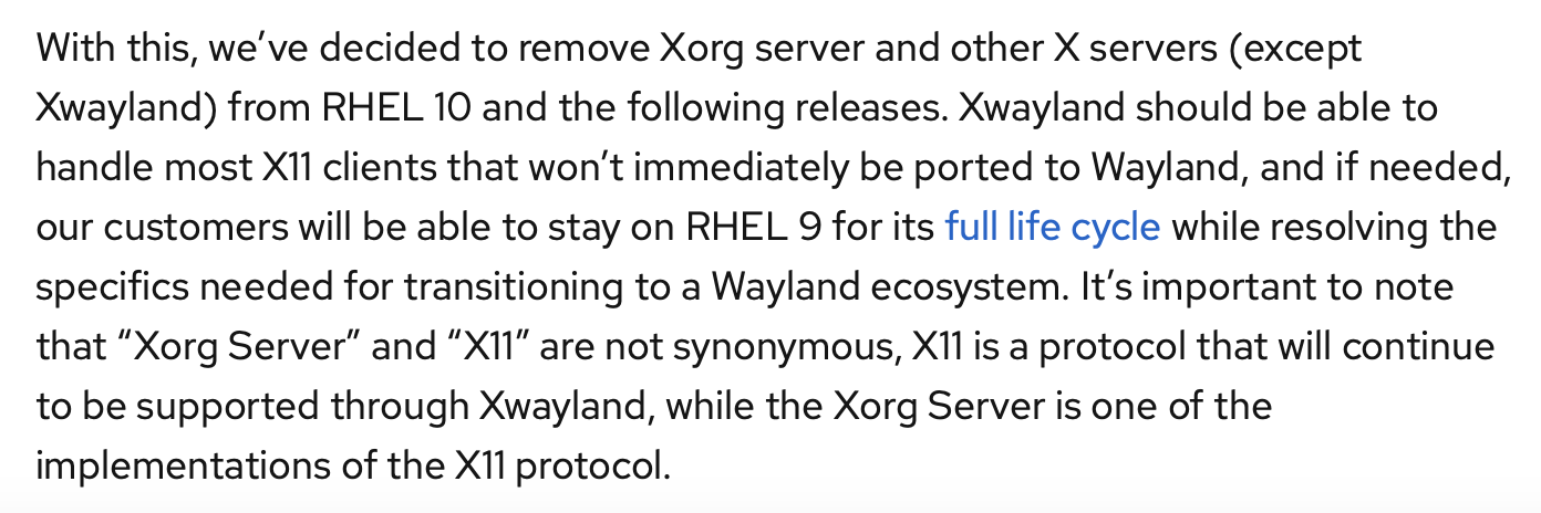 红帽 RHEL 10 将移除 X.org 显示服务器，默认使用 Wayland 协议