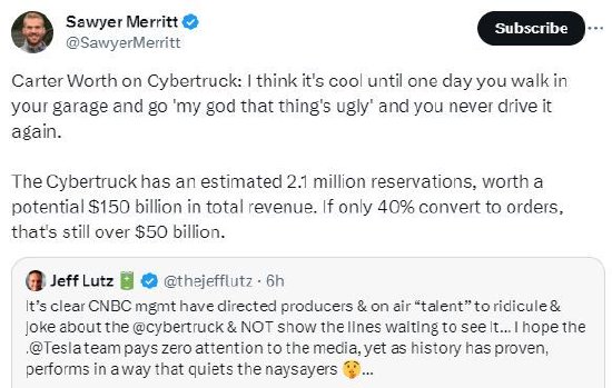 知名分析师唱空Cybertruck：总有一天你会意识到它有多丑
