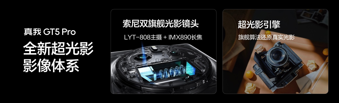 realme 真我 GT5 Pro 手机搭载一加 12 同款索尼 LYT-808 主摄，IMX890 潜望长焦