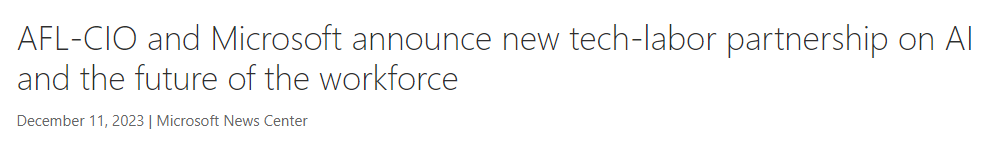 微软与美国最大工会组织建立合作关系 挖掘AI对工人的正面作用