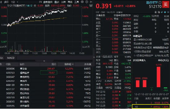 爱美客触底反弹涨超12%，民营医院、CXO概念集体冲高！医疗ETF（512170）放量涨近3%